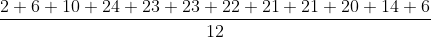 \frac{2+6+10+24+23+23+22+21+21+20+14+6}{12}